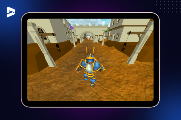 A character running in a 3D game