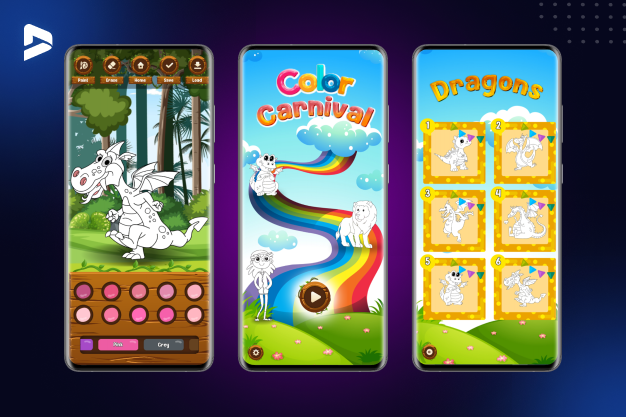 mobile screen showing a coloring game