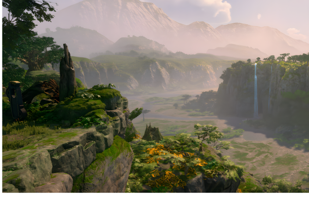 Image of a serene landscape from a video game generated with genie 2